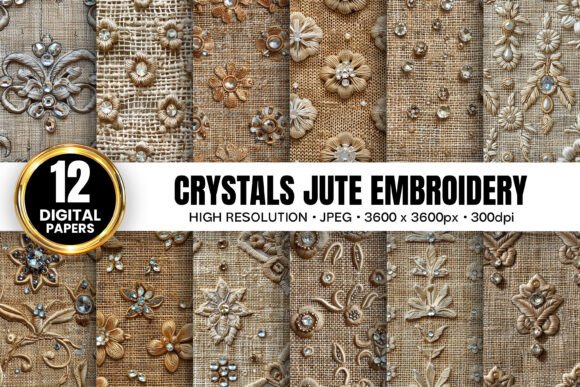 Crystals Jute Embroidery Digital Papers